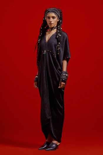 Aseem Kapoor Black Tussar, Cotton, Silk Embroidery, Beads, Tassels Zuri Gilet With Dress Online at Aza Fashions Aseem Kapoor_Black Tussar, Cotton, Silk Embroidery, Beads, Tassels Zuri Gilet With Dress _Online_at_Aza_Fashions