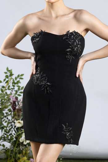 Buy Amrta By Guneet Kondal Black Viscose, Shantoon Bandeau Neck The Last Love Note Embroidered Cage Dress Online at Aza Fashions Buy_Amrta By Guneet Kondal_Black Viscose, Shantoon Bandeau Neck The Last Love Note Embroidered Cage Dress _Online_at_Aza_Fashions
