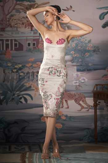 Amrta By Guneet Kondal Pichwai Lotus Embroidered Dress 
