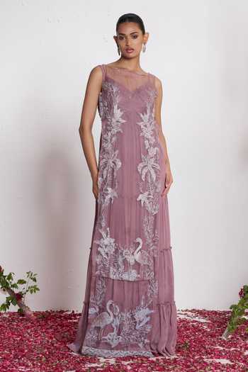 Buy Amrta By Guneet Kondal Purple Organza, Chinon, Shantoon Round Neck Embroidered Kurta And Sharara Set Online at Aza Fashions Buy_Amrta By Guneet Kondal_Purple Organza, Chinon, Shantoon Round Neck Embroidered Kurta And Sharara Set _Online_at_Aza_Fashions