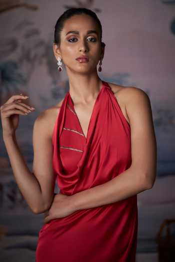 Buy Amrta By Guneet Kondal Red Satin Halter , Cowl Crimson Embroidered Dress Online at Aza Fashions Buy_Amrta By Guneet Kondal_Red Satin Halter , Cowl Crimson Embroidered Dress _Online_at_Aza_Fashions