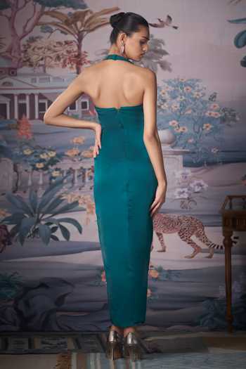 Amrta By Guneet Kondal Teal Embroidered Dress 