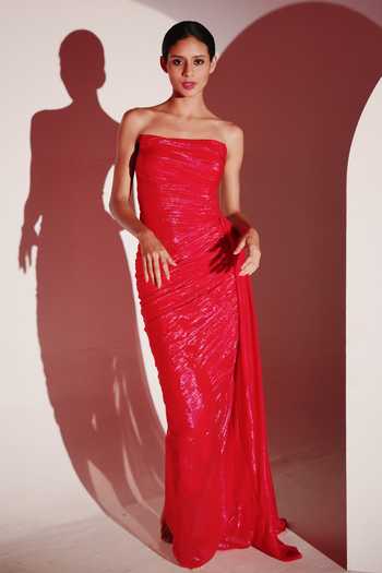 Amrta By Guneet Kondal Draped Corset Trail Gown 