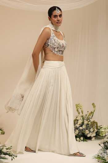 Buy Amrta By Guneet Kondal Ivory Silk, Organza, Chinon, Dupion Chaand Baaliyan Embellished Lehenga Set Online at Aza Fashions Buy_Amrta By Guneet Kondal_Ivory Silk, Organza, Chinon, Dupion Chaand Baaliyan Embellished Lehenga Set _Online_at_Aza_Fashions