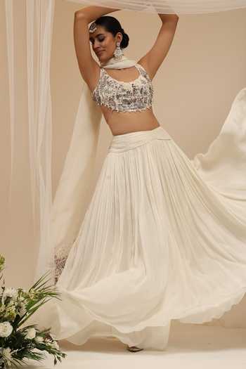 Shop Amrta By Guneet Kondal Ivory Silk, Organza, Chinon, Dupion Chaand Baaliyan Embellished Lehenga Set Online at Aza Fashions Shop_Amrta By Guneet Kondal_Ivory Silk, Organza, Chinon, Dupion Chaand Baaliyan Embellished Lehenga Set _Online_at_Aza_Fashions