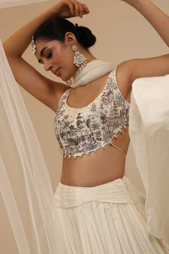 Amrta By Guneet Kondal Ivory Silk, Organza, Chinon, Dupion Chaand Baaliyan Embellished Lehenga Set at Aza Fashions Amrta By Guneet Kondal_Ivory Silk, Organza, Chinon, Dupion Chaand Baaliyan Embellished Lehenga Set _at_Aza_Fashions