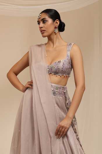 Amrta By Guneet Kondal Purple Silk, Chinon, Dupion, Tulle Jashn-e-bahaara Embroidered Lehenga Set Online at Aza Fashions Amrta By Guneet Kondal_Purple Silk, Chinon, Dupion, Tulle Jashn-e-bahaara Embroidered Lehenga Set _Online_at_Aza_Fashions