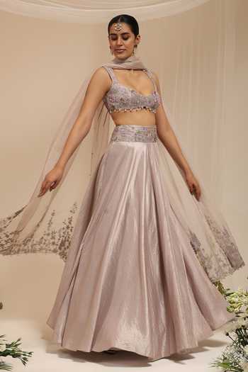 Shop Amrta By Guneet Kondal Purple Silk, Chinon, Dupion, Tulle Jashn-e-bahaara Embroidered Lehenga Set Online at Aza Fashions Shop_Amrta By Guneet Kondal_Purple Silk, Chinon, Dupion, Tulle Jashn-e-bahaara Embroidered Lehenga Set _Online_at_Aza_Fashions