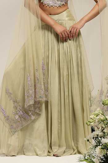 Buy Amrta By Guneet Kondal Green Silk, Viscose, Tulle, Chinon, Dupion Noor-e-bahar Embroidered Lehenga Set Online at Aza Fashions Buy_Amrta By Guneet Kondal_Green Silk, Viscose, Tulle, Chinon, Dupion Noor-e-bahar Embroidered Lehenga Set _Online_at_Aza_Fashions