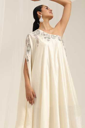 Shop Amrta By Guneet Kondal Ivory Silk, Shantoon One Shoulder Saawariya Embellished Kaftan Online at Aza Fashions Shop_Amrta By Guneet Kondal_Ivory Silk, Shantoon One Shoulder Saawariya Embellished Kaftan _Online_at_Aza_Fashions