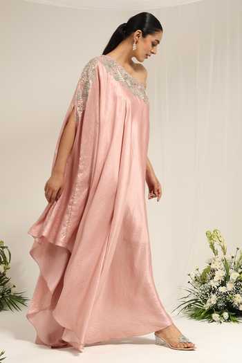 Buy Amrta By Guneet Kondal Pink Silk, Dupion One Shoulder Iktara Embellished Kaftan Online at Aza Fashions Buy_Amrta By Guneet Kondal_Pink Silk, Dupion One Shoulder Iktara Embellished Kaftan _Online_at_Aza_Fashions