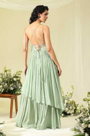 Amrta By Guneet Kondal Mint Mirage Embellished Layered Gown 