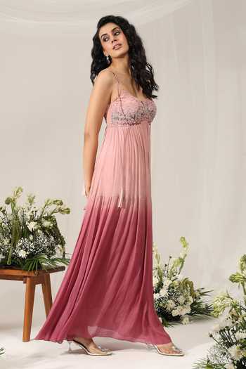 Buy Amrta By Guneet Kondal Pink Chinon Embroidery Scoop Neck Rose Water Fade Ombre Gown Online at Aza Fashions Buy_Amrta By Guneet Kondal_Pink Chinon Embroidery Scoop Neck Rose Water Fade Ombre Gown _Online_at_Aza_Fashions