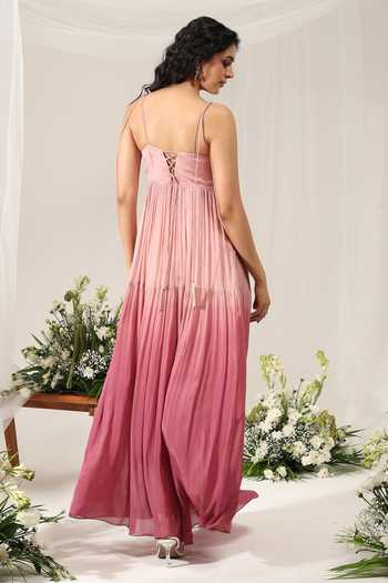 Amrta By Guneet Kondal Rose Water Fade Ombre Embroidered Gown 