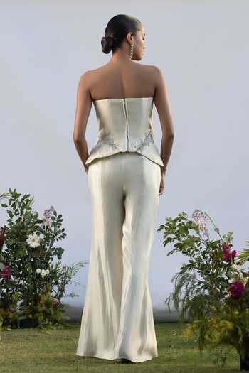 Amrta By Guneet Kondal Evening In Ivory Embroidered Corset & Pant Set 
