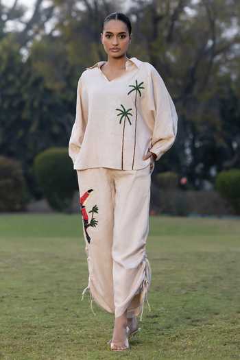Amrta By Guneet Kondal Desert Palm Embroidered Top & Trouser Set 