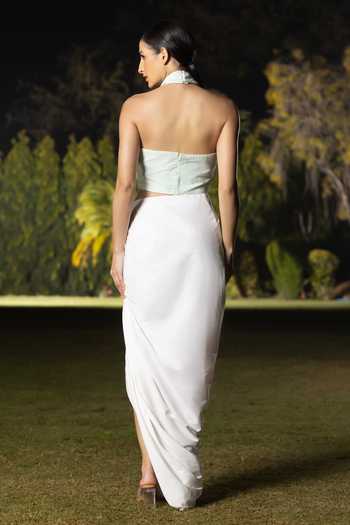 Amrta By Guneet Kondal Sea Whisper Halter Neck Top & Skirt Set 