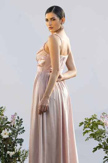 Amrta By Guneet Kondal Pink Satin Pearls Sweetheart Neck Drop Embellished Gown Online at Aza Fashions Amrta By Guneet Kondal_Pink Satin Pearls Sweetheart Neck Drop Embellished Gown _Online_at_Aza_Fashions