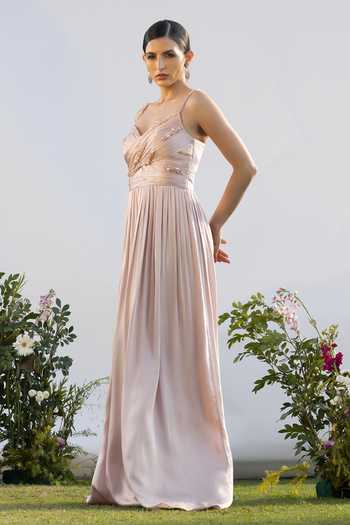 Buy Amrta By Guneet Kondal Pink Satin Pearls Sweetheart Neck Drop Embellished Gown Online at Aza Fashions Buy_Amrta By Guneet Kondal_Pink Satin Pearls Sweetheart Neck Drop Embellished Gown _Online_at_Aza_Fashions