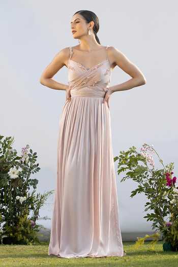 Amrta By Guneet Kondal Pearl Drop Embellished Satin Gown 