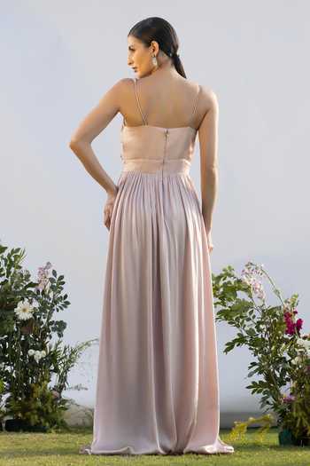 Amrta By Guneet Kondal Pearl Drop Embellished Satin Gown 