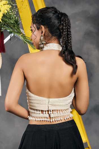 Vandana Sethi Pearl Work Halter Neck Blouse