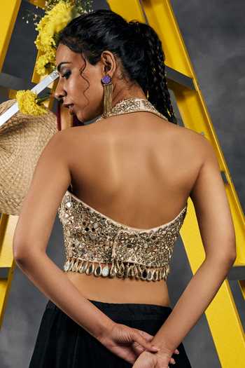 Vandana Sethi Mirror Work Halter Neck Blouse