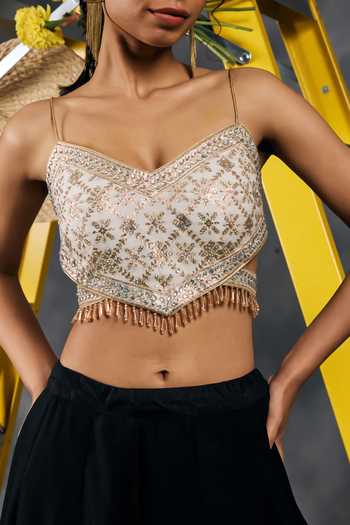 Shop Vandana Sethi Ivory Chanderi Sweetheart Neck Swaroskvi Embellished Blouse Online at Aza Fashions Shop_Vandana Sethi_Ivory Chanderi Sweetheart Neck Swaroskvi Embellished Blouse _Online_at_Aza_Fashions