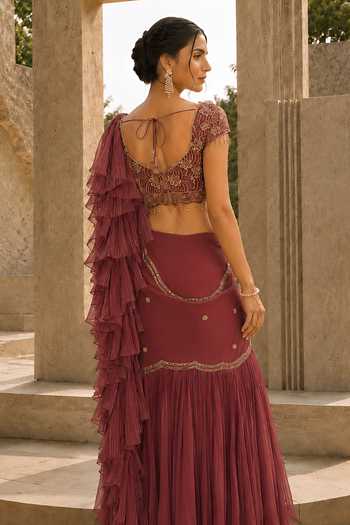 Shreeka Pre-Draped Ruffle Saree With Embroidered Blouse 