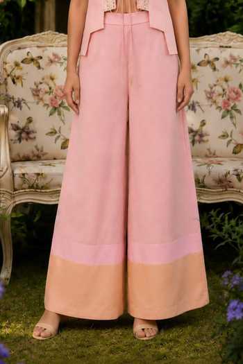 Shreeka_Pink Silk, Cotton, Organza Open Neck, Zardozi Embroidered Jacket Pant Set _Online_at_Aza_Fashions