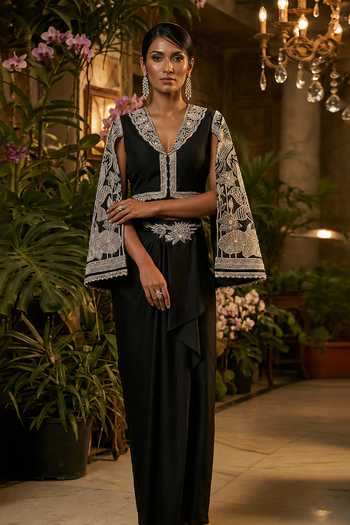 Shreeka Embroidered Cropped Jacket & Draped Skirt Set