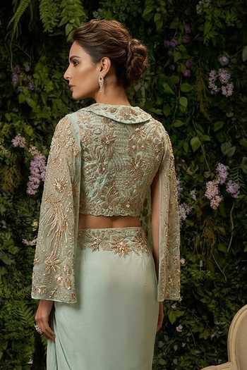 Shreeka Floral Embroidered Jacket & Draped Skirt Set