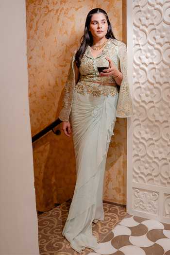 Shreeka Floral Embroidered Jacket & Draped Skirt Set