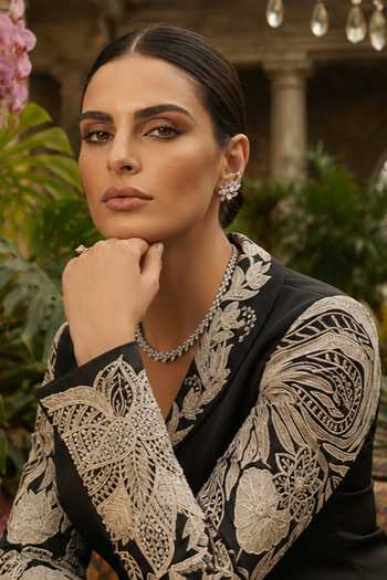 Shreeka Black Georgette, Crepe, Satin, Twill Embroidered Draped Blazer And Trouser Set Online at Aza Fashions Shreeka_Black Georgette, Crepe, Satin, Twill Embroidered Draped Blazer And Trouser Set _Online_at_Aza_Fashions