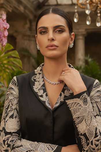 Buy Shreeka Black Georgette, Crepe, Satin, Twill Embroidered Draped Blazer And Trouser Set Online at Aza Fashions Buy_Shreeka_Black Georgette, Crepe, Satin, Twill Embroidered Draped Blazer And Trouser Set _Online_at_Aza_Fashions