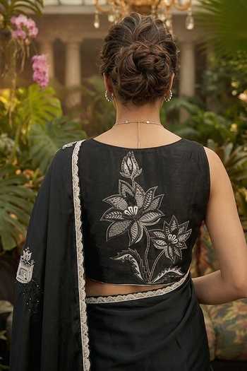 Buy Shreeka Black Organza, Satin V-neck Sequin Border Embroidered Saree With Blouse Online at Aza Fashions Buy_Shreeka_Black Organza, Satin V-neck Sequin Border Embroidered Saree With Blouse _Online_at_Aza_Fashions