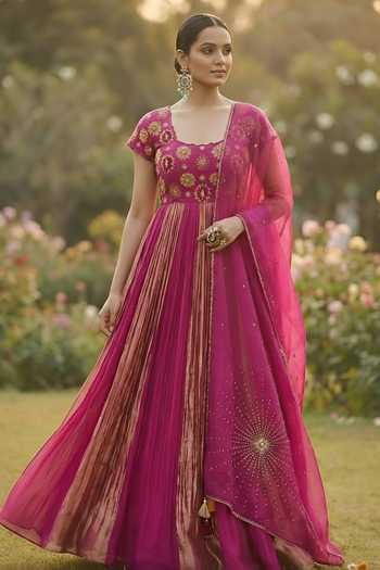 Shreeka Pink Organza, Net, Lycra Scoop Floral Butta Embroidered Anarkali With Dupatta Online at Aza Fashions Shreeka_Pink Organza, Net, Lycra Scoop Floral Butta Embroidered Anarkali With Dupatta _Online_at_Aza_Fashions