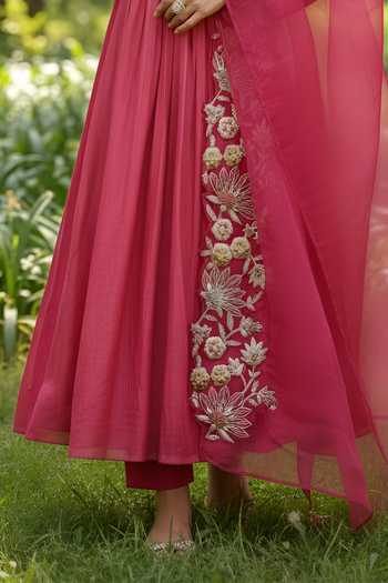 Buy Shreeka Pink Cotton, Organza, Chanderi Round Neck, Keyhole Aari Embroidered Anarkali Set Online at Aza Fashions Buy_Shreeka_Pink Cotton, Organza, Chanderi Round Neck, Keyhole Aari Embroidered Anarkali Set _Online_at_Aza_Fashions