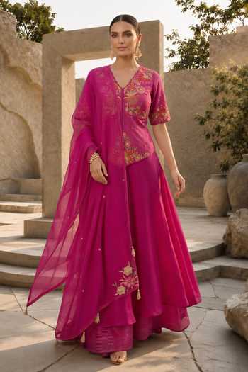 Shreeka Cutdana Embroidered Peplum Top Sharara Set