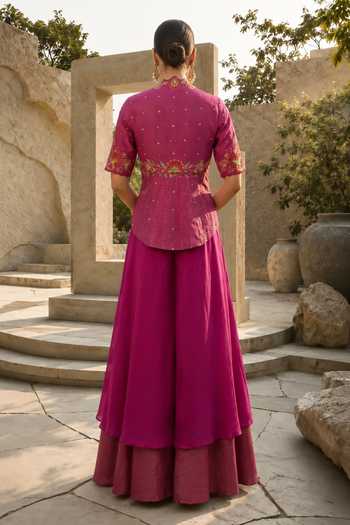 Shreeka Cutdana Embroidered Peplum Top Sharara Set