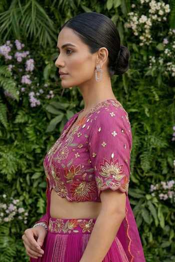 Buy Shreeka Pink Organza, Chanderi, Crepe, Tissue Floral Embroidered Blouse Lehenga Set Online at Aza Fashions Buy_Shreeka_Pink Organza, Chanderi, Crepe, Tissue Floral Embroidered Blouse Lehenga Set _Online_at_Aza_Fashions