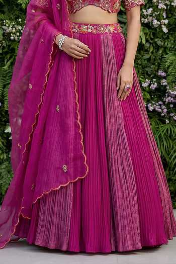 Shop Shreeka Pink Organza, Chanderi, Crepe, Tissue Floral Embroidered Blouse Lehenga Set Online at Aza Fashions Shop_Shreeka_Pink Organza, Chanderi, Crepe, Tissue Floral Embroidered Blouse Lehenga Set _Online_at_Aza_Fashions