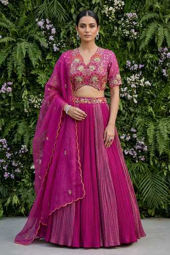 Shreeka Floral Embroidered Blouse Lehenga Set
