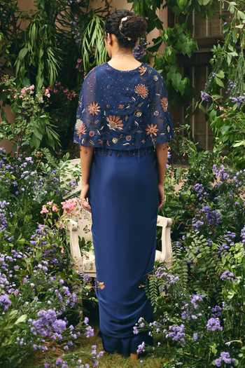 Shreeka Floral Embroidered Cape Gown