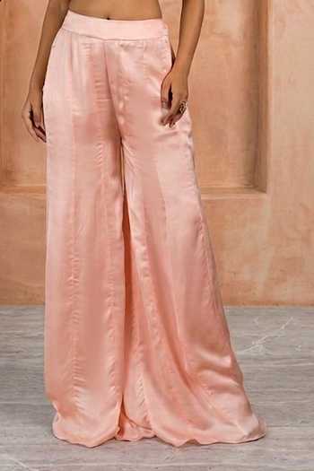 Shreeka_Pink Organza, Crepe, Satin, Viscose Open Neck, Embroidered Jacket Palazzo Set _Online_at_Aza_Fashions