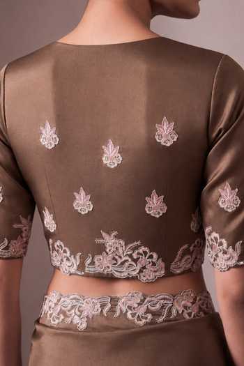 Two Sisters By Gyans Brown Organza Embroidered Saree With Unstitched Blouse Fabric Online at Aza Fashions Two Sisters By Gyans_Brown Organza Embroidered Saree With Unstitched Blouse Fabric _Online_at_Aza_Fashions