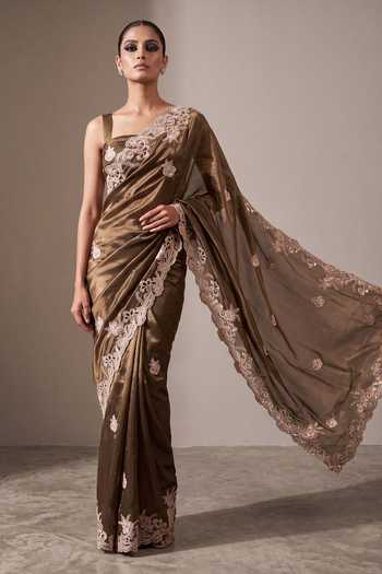 Two Sisters By Gyans Embroidered Saree With Unstitched Blouse Fabric 