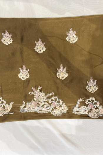 Two Sisters By Gyans Brown Organza Embroidered Saree With Unstitched Blouse Fabric at Aza Fashions Two Sisters By Gyans_Brown Organza Embroidered Saree With Unstitched Blouse Fabric _at_Aza_Fashions