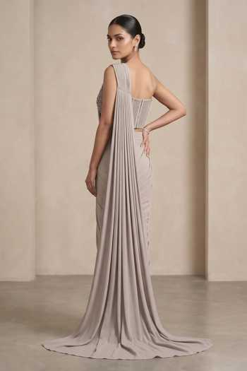 Two Sisters By Gyans Pleated Pre-Draped Saree With Embroidered Blouse