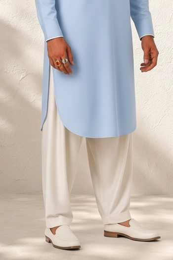 Bubber Couture_Blue Silk, Cotton Nivaan Pathani Kurta Set _Online_at_Aza_Fashions